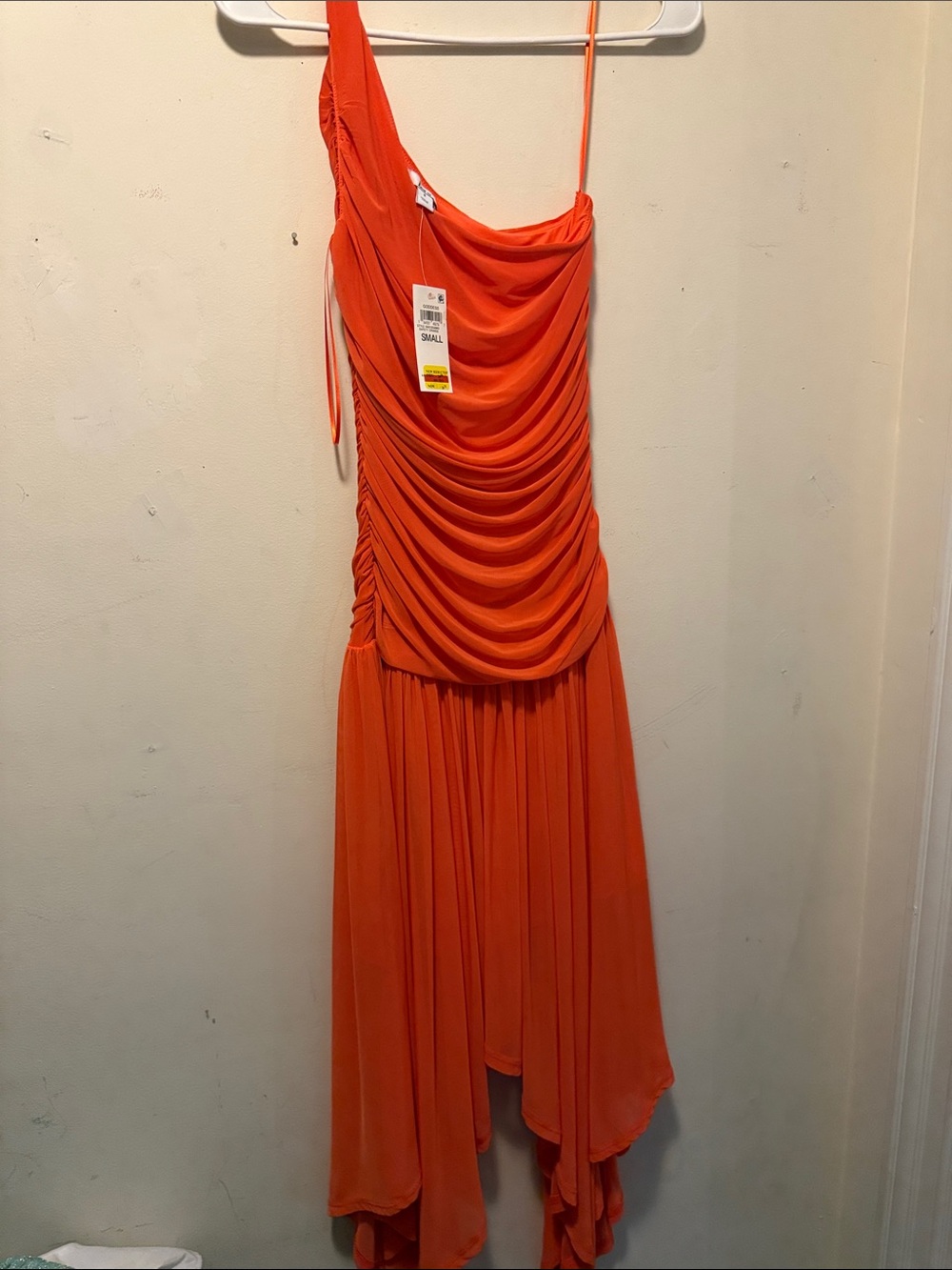 Macy’s Orange Draped One-Shoulder Midi Dress - Brand Not Visible